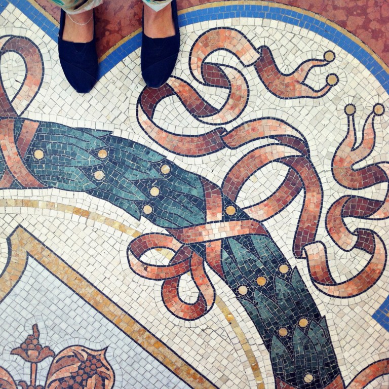 Elaborate tile work covers the floors of the Galleria. 